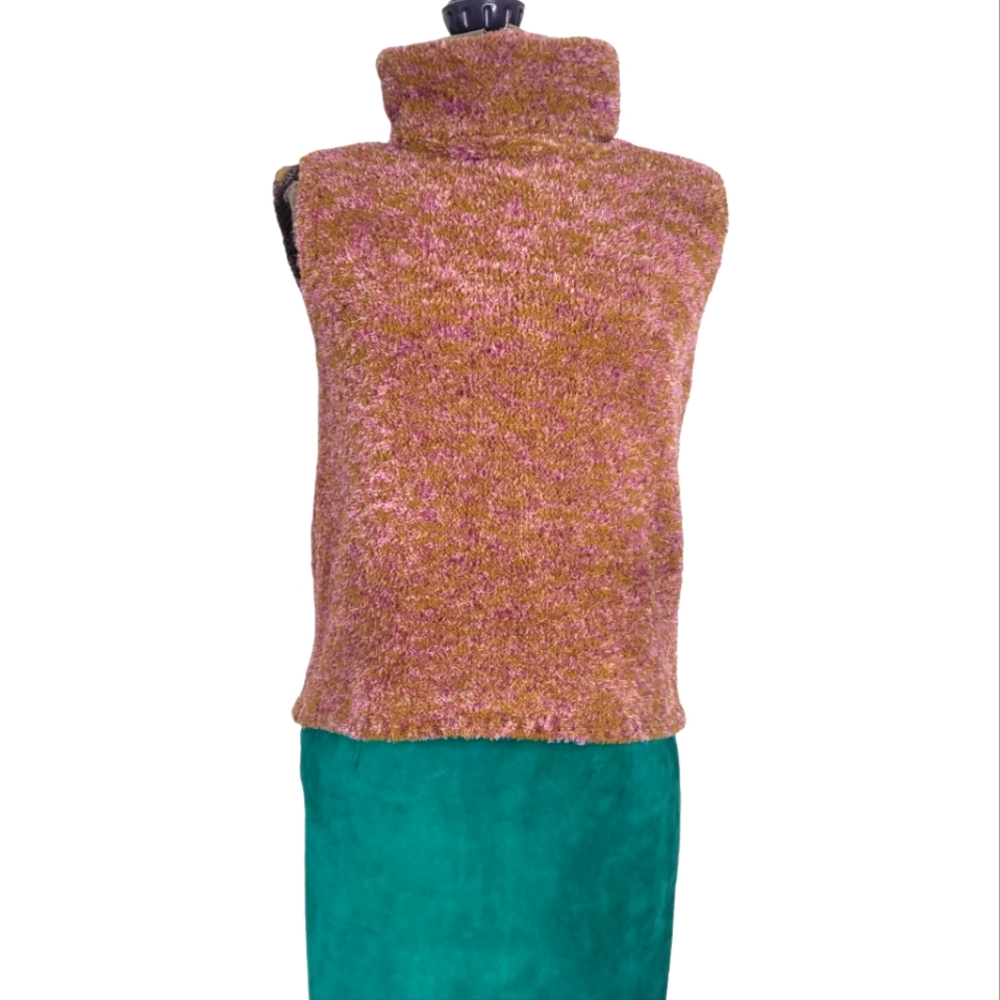 Vintage purple and green fuzzy turtleneck sweater vest size large